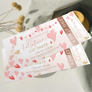 Valentine's Day ticket invitation template, editable valentine's party invite, event ticket, certificate ticket, valentines event, P31
