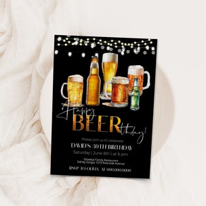 Happy BEERthday party invitation template, beer-day invite, beer party invite, editable 30th birthday invite, adult birthday, any age, P133