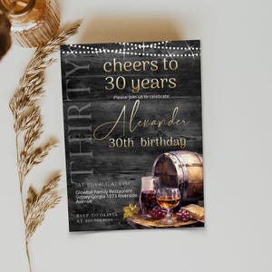 Editable men birthday invitations, cheers to invitation template, adult men birthday party, whiskey birthday party, aged to perfection, P205
