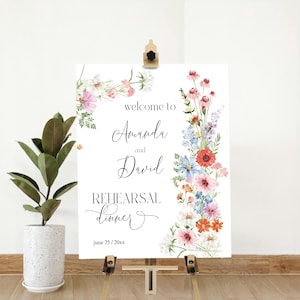 Wildflower rehearsal dinner welcome sign template, floral the night before poster, editable wedding shower sign printable wedding decor P291