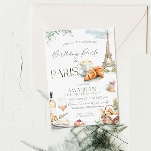Paris birthday party invite template, paris party invite, eiffel tower party invite, french theme invite, editable 30th birthday invite P266