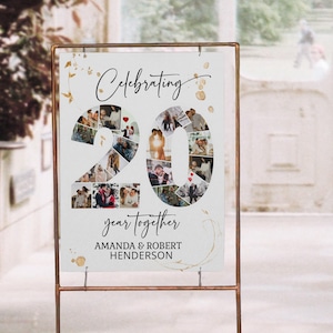 20th anniversary photo collage template, editable photo collage sign, photo collage, printable wedding anniversary board, welcome sign, P99