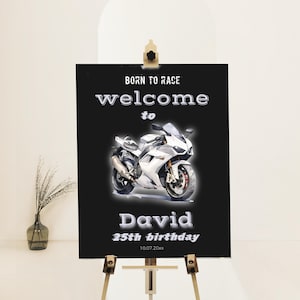 Motorcycle birthday party welcome sign template, motorbike birthday poster, born to race, editable welcome sign, biker party decor, P256