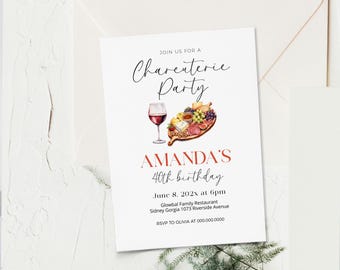 Charcuterie Birthday Invitation, Wine and Cheese Girls Night, Meat and Cheese Board Party, BYOB Theme Invite, Editable Template, P221