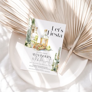 Lets fiesta birthday invite template, tequila and tacos invite, adult party Invite mexican invitation, editable 30th birthday invite, P121