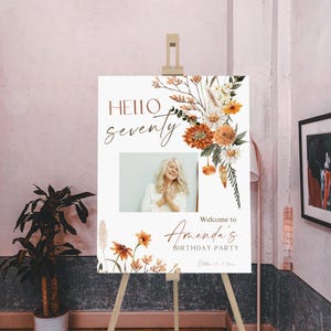 Photo birthday welcome sign, fall wildflower welcome sign template, printable birthday welcome sign, autumn birthday sign with photo, P302