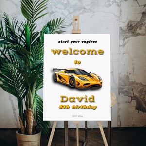 Sports car party welcome sign template, car birthday party poster, race car birthday sign, editable welcome sign, racing party decor, P256