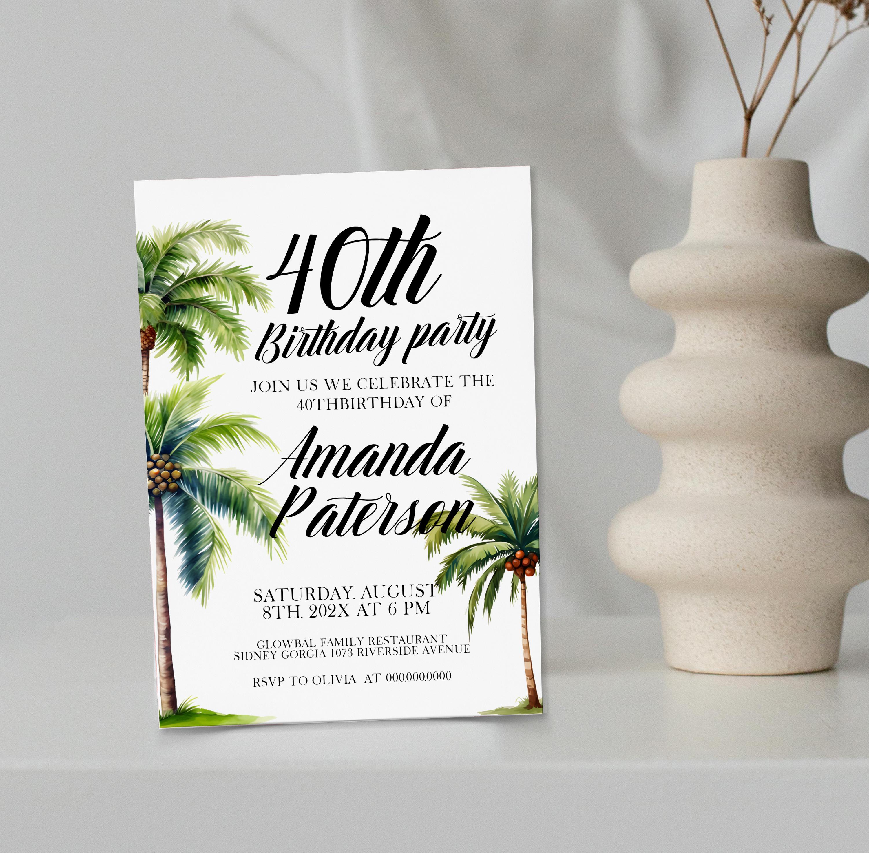 Palm Tree Birthday Invitation Template, Tropical Birthday Invite, Let's ...