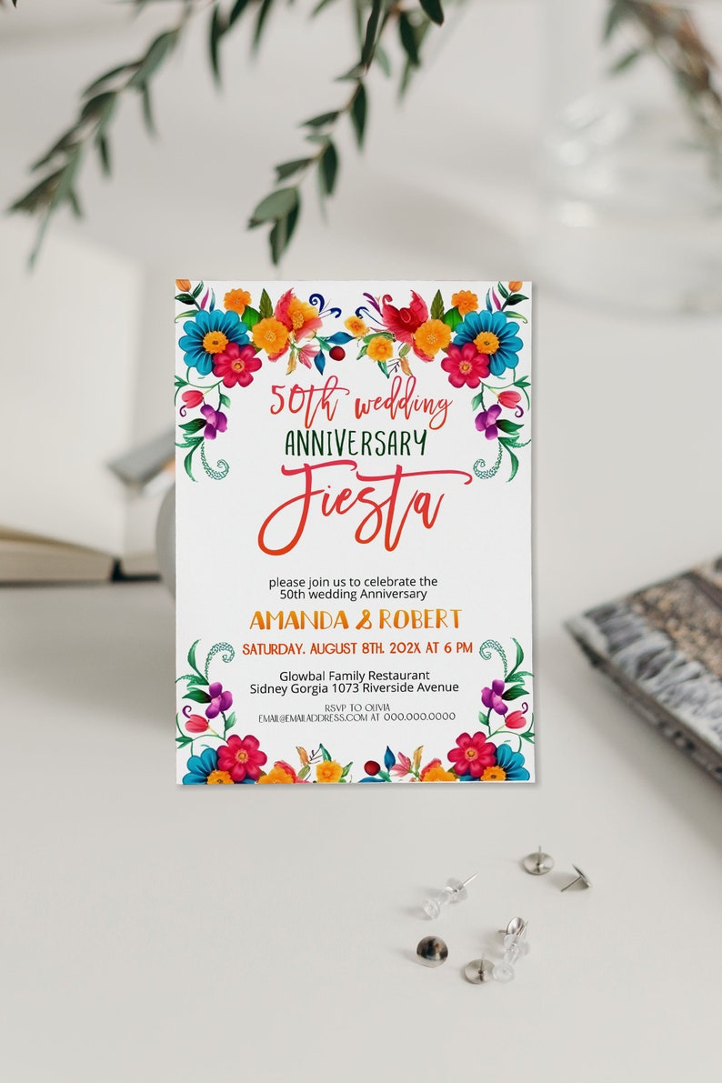 Fiesta 50th Wedding Anniversary Invitation, Editable Anniversary Photo ...