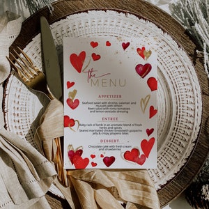 Valentine's day menu, party menu, printable menu card, valentines menu editable template, dinner menu card, wedding dinner party,  P46