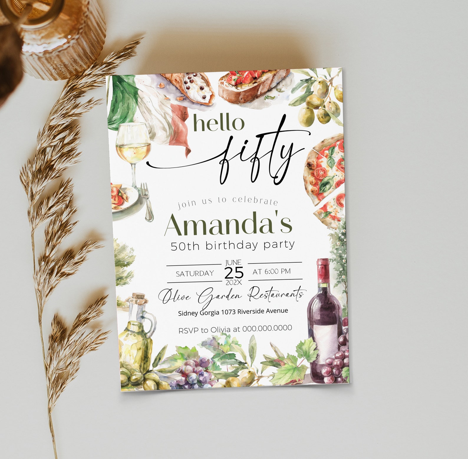 Italian Invite Italy Birthday Invitation Template, Editable 50th Birthday Invite, Wine ...