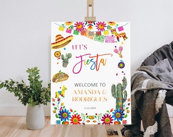 Lets fiesta birthday welcome sign, editable mexican theme welcome poster, floral fiesta birthday welcome sign, printable sign template, P108