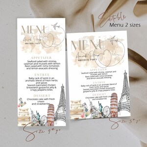 Adventure menu card template, travel theme menu, world map menu, editable menu card, birthday menu, printable menu card, dinner menu, P129