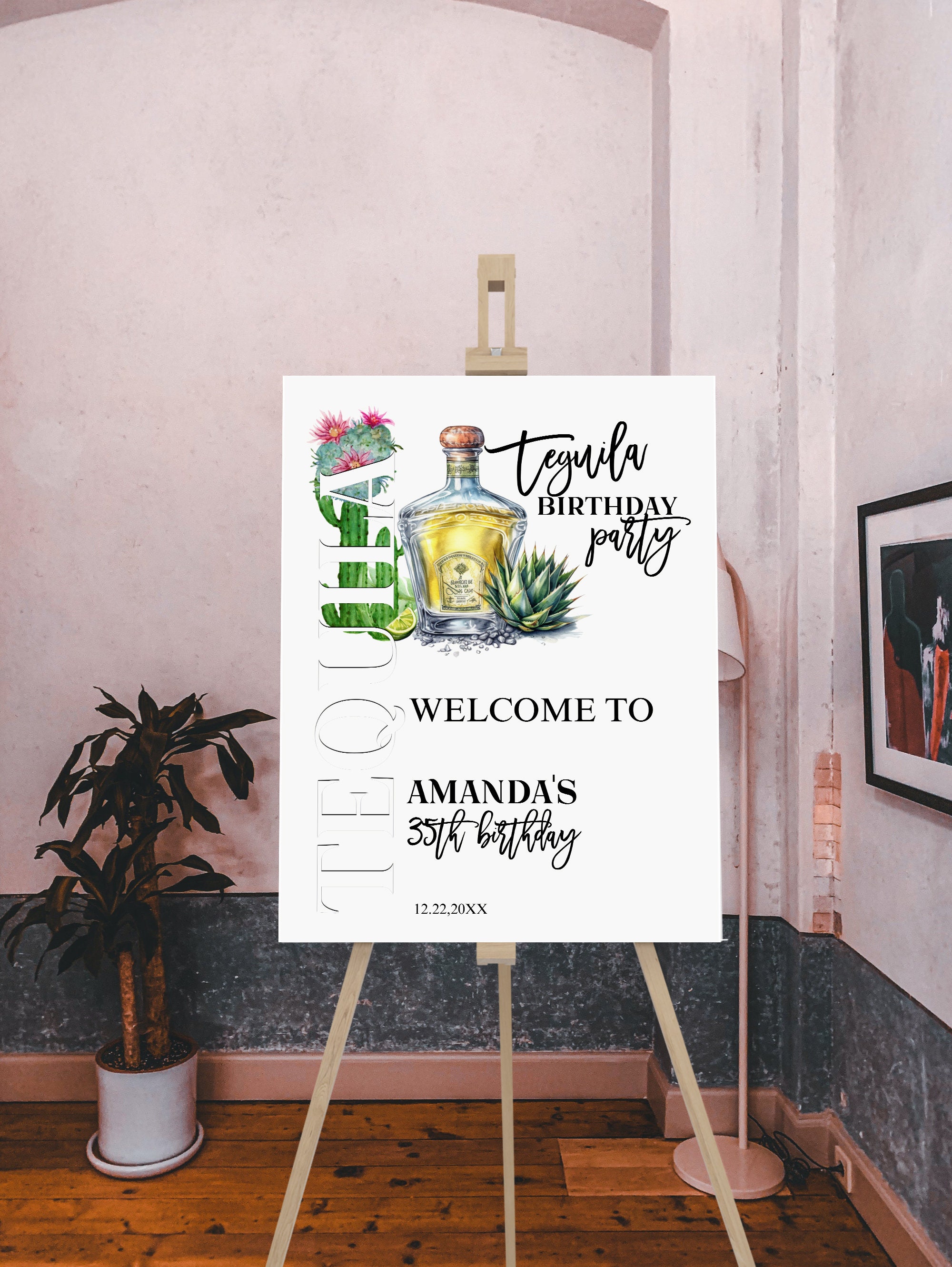 Tequila birthday welcome sign, editable 35th birthday tequila party decoration, tequila birthday theme, printable welcome sign template, P17