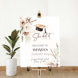 He She did it graduation welcome sign template, editable graduation welcome poster, graduation party sign, printable floral welcome sign P94