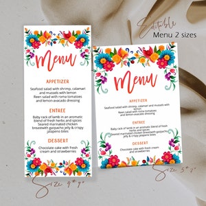 Fiesta menu card, editable mexican flowers party menu, mexican menu card, menu card,  printable menu card, wedding menu card template, P14