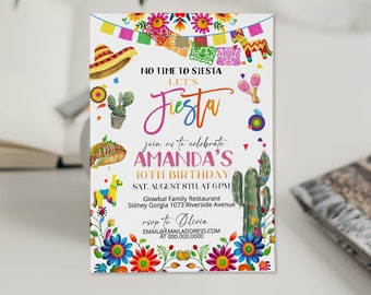 Girl Birthday Fiesta Invitation, Any Age Colorful Floral & Papel Picado Invite, Mexican Theme Party, Editable Template, P108