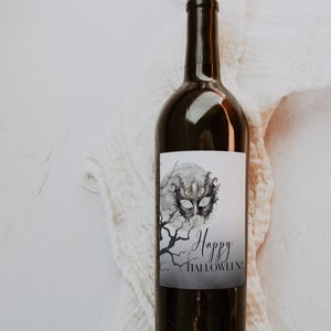 Happy halloween wine label template, spooky wine label, masquerade party wine label, halloween party label, editable wine label, P159