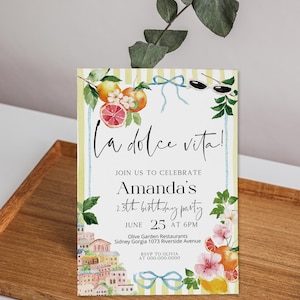 La dolce vita birthday invitation template, citrus birthday, Italian dinner party invite, editable birthday invite, hand drawn invite, P294