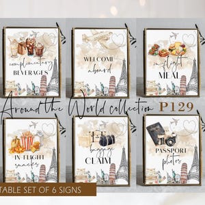 Travel theme signage bundle, adventure sign bundle, world map sign, editable sign set template, printable travel theme table decoration P129