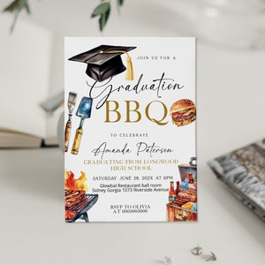 Backyard bbq graduation party invitation template, BBQ graduation invitation, highschool graduation invite, editable college grad invite P92