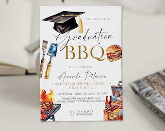 Backyard bbq graduation party invitation template, BBQ graduation invitation, highschool graduation invite, editable college grad invite P92