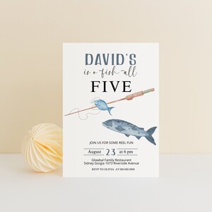 Fish birthday invitation template, 5th birthday invite, fish fishing party invitation, editable boys birthday invitation, any age, P82