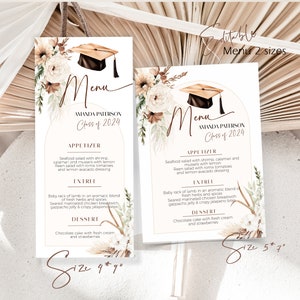 Graduation menu template, college grad menu card, BBQ graduation menu card, editable menu card, dinner menu, menu card template, P94