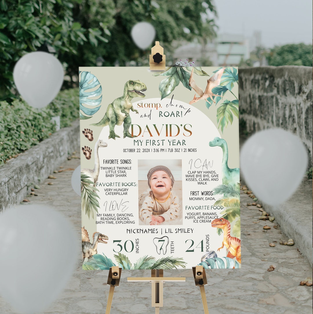 Dinosaur Milestone Photo Sign, Editable Milestone 1st Birthday Sign ...