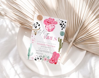 Cowgirl Birthday Invitation Template, Pink Rodeo Party (Editable) P112