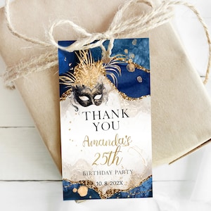 Masquerade birthday party gift tags, mask birthday gift tags, royal blue thank you tags, editable party favor, printable tag label, P56