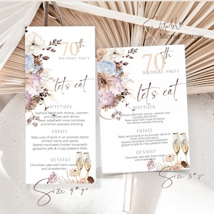 Birthday table menu card, editable cheers to 70 years, any age birthday menu card,  printable menu card, menu card template, P3
