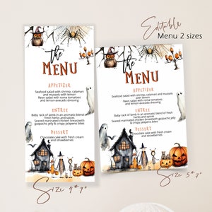 Halloween menu card template, spooky menu card, halloween birthday menu, kids halloween, editable halloween party menu, halloween decor P143