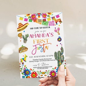 First birthday fiesta party invitation template, fiesta birthday invite, editable 1st birthday invite, printable mexican theme invite, P108