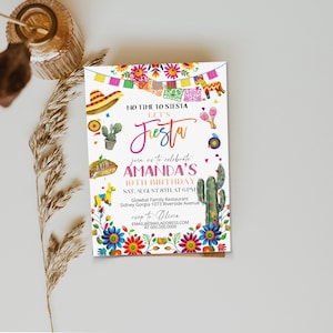 Fiesta birthday party invitation template, mexican fiesta birthday invite, editable 10th birthday invite, any age, colorful floral, P108