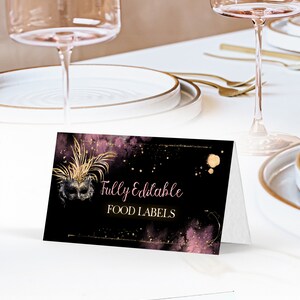 Masquerade party food card, editable food label tent cards template, masquerade theme birthday food label, printable food cards, P56