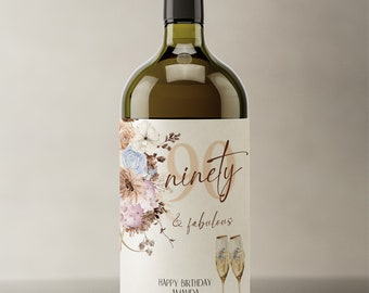 Editable 90th birthday wine label template, birthday wine label, anniversary wine label, personalized label, any age, gift wine tag, P3