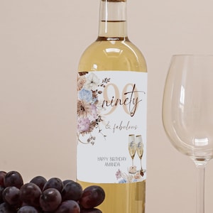 Editable birthday wine label template, 90th birthday wine label, anniversary wine label, personalized label, any age, gift wine tag, P3