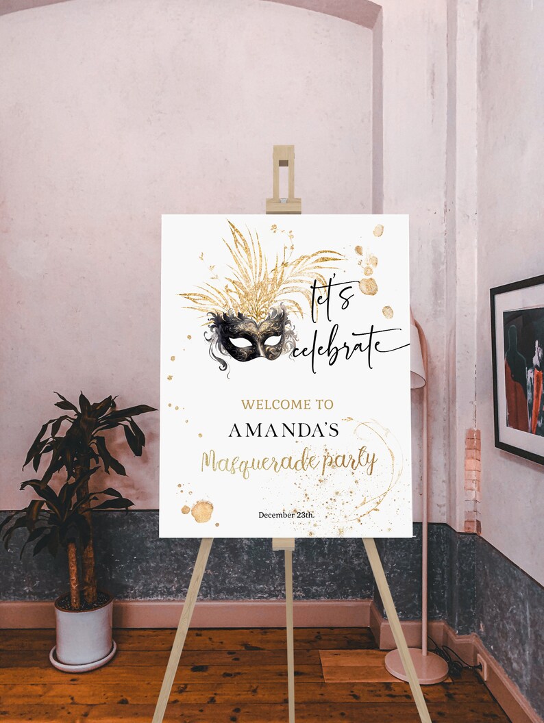 Masquerade Party Welcome Sign Template: Editable Birthday Poster ...