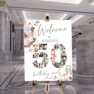 50th birthday photo collage template, editable 50 birthday anniversary welcome sign, number photo collage, printable photo collage poster P3