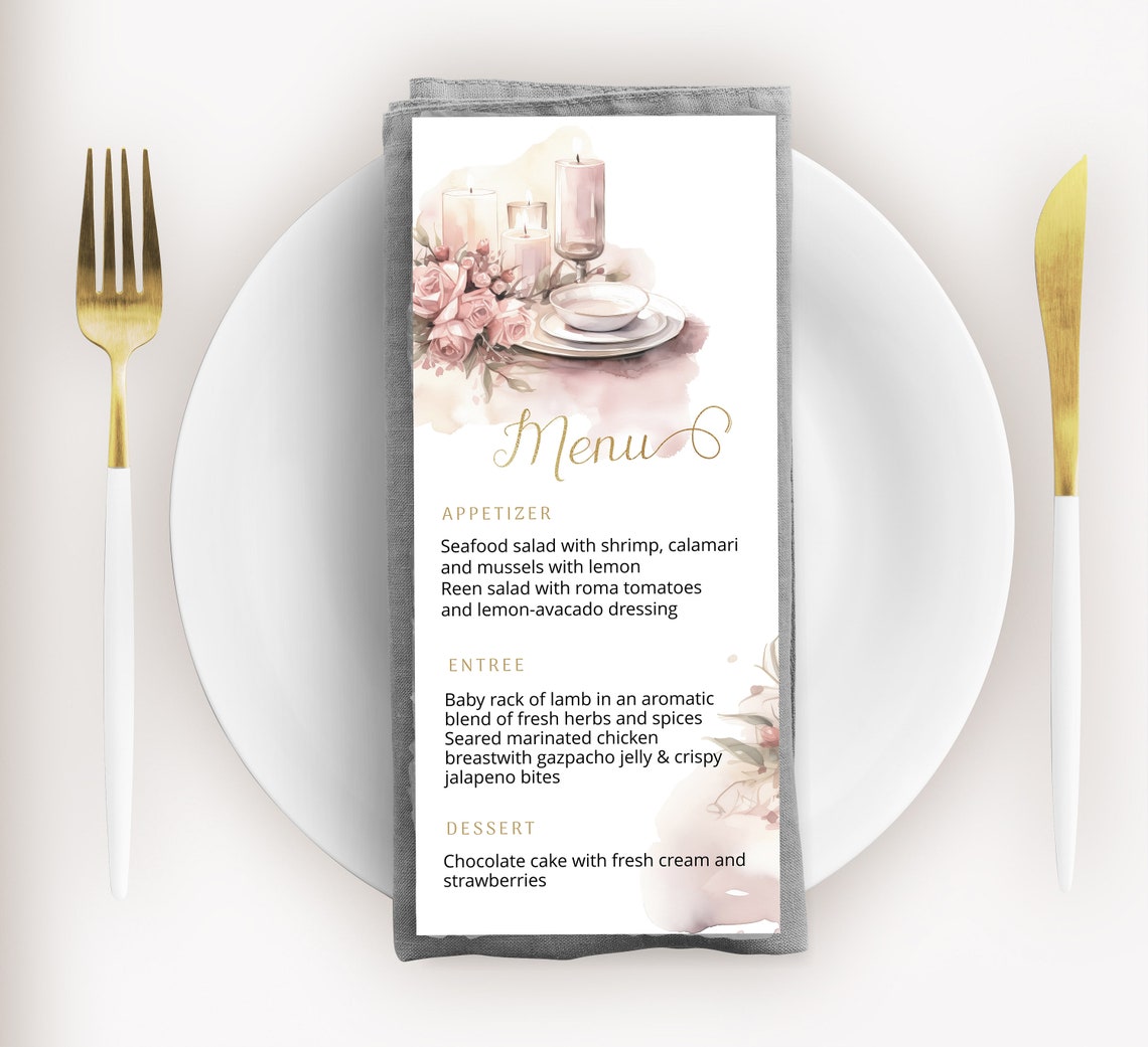 Table Menu Card Template, Editable Birthday Party Menu, Dinner Menu ...