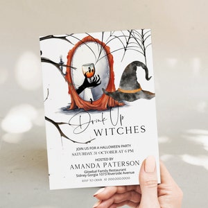 Drink up witches halloween invitation template, witch&#39;s night out invite, girl halloween party, witch party invite, editable invite, P149