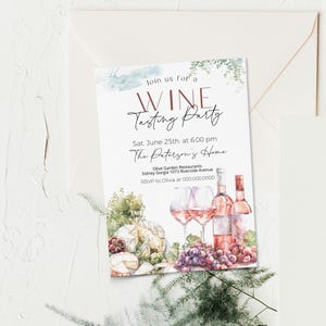 Wine tasting party invitation template, cocktail party invite, wine tasting invite, printable wine birthday invite, wine & cheese, P266