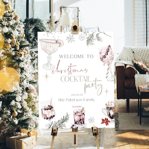 Christmas cocktail party welcome sign, christmas party poster, editable welcome, office holiday poster, adult christmas party decor, P196