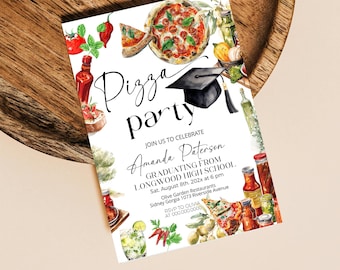 Graduation invitation template, pizza graduation party, Italian themed invite, editable graduation announcement invite, class of 2025, P128
