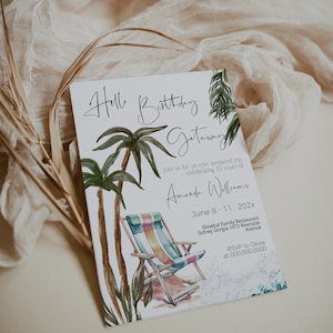 Tropical birthday weekend invite template, birthday weekend itinerary, adult birthday partyinvite, editable birthday weekend invite, P65