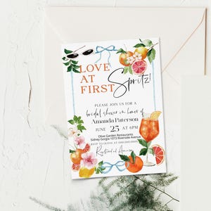 Love at first spritz bridal shower invitation, floral citrus wedding shower, aperol spritz brunch, editable shower invite template, P294