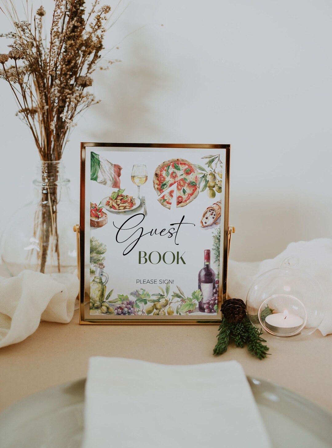 Guest Book Table Sign, Pizza Party Sign Template, Editable Italian ...