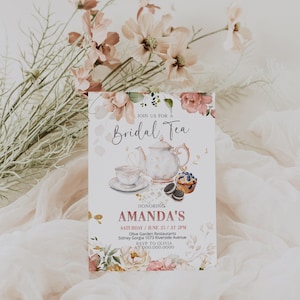 Bridal shower tea party invitation, tea with the bride, floral bridal shower invite, editable bridal shower invite afternoon tea invite P257