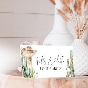 Fiesta food card template, cactus food label, mexican theme card, editable name place card, fiesta place card, printable food cards, P121